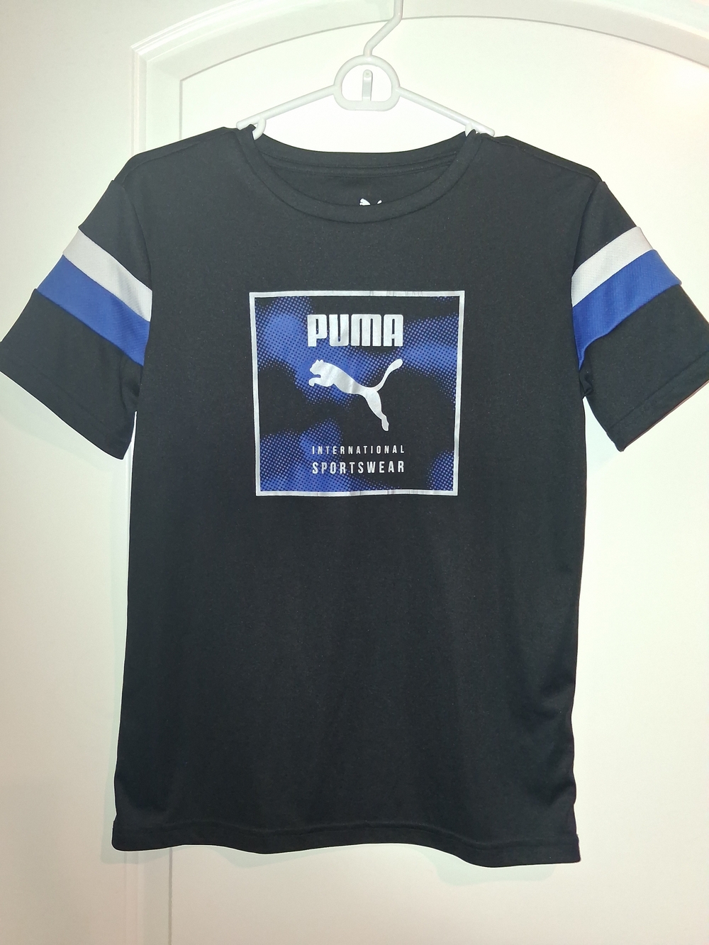Puma Black Tee with Blue & White Chest Logo
